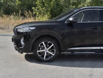 12 349 р. Защита переднего бампера SLITKOFF (Ø57 секции/Ø42 дуга) Haval F7x дорестайлинг (2019-2022) (нержавейка с полимерным покрытием, черный)  с доставкой в г. Тольятти. Увеличить фотографию 3