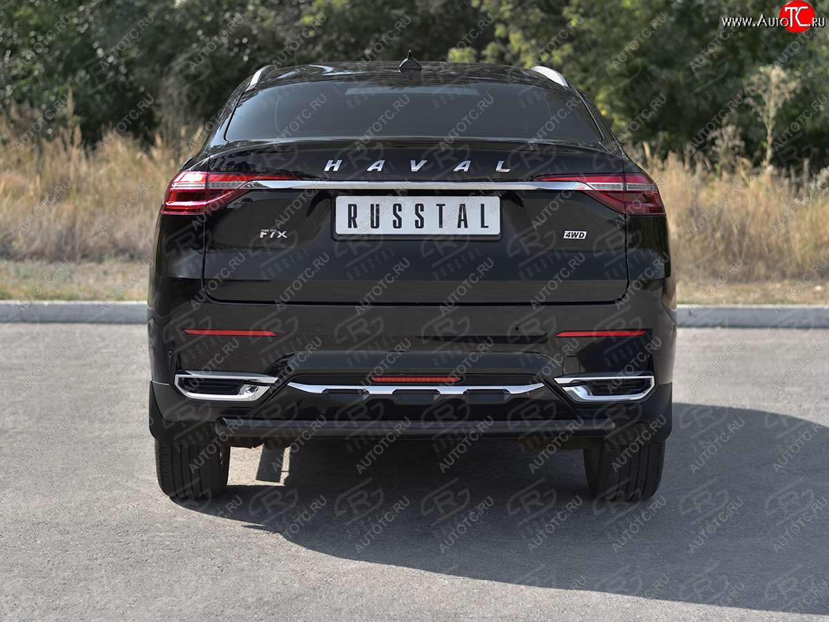 7 649 р. Защита заднего бампера (1.5 4WD Ø57 мм) SLITKOFF Haval F7x дорестайлинг (2019-2022) (нержавейка с полимерным покрытием, черный)  с доставкой в г. Тольятти