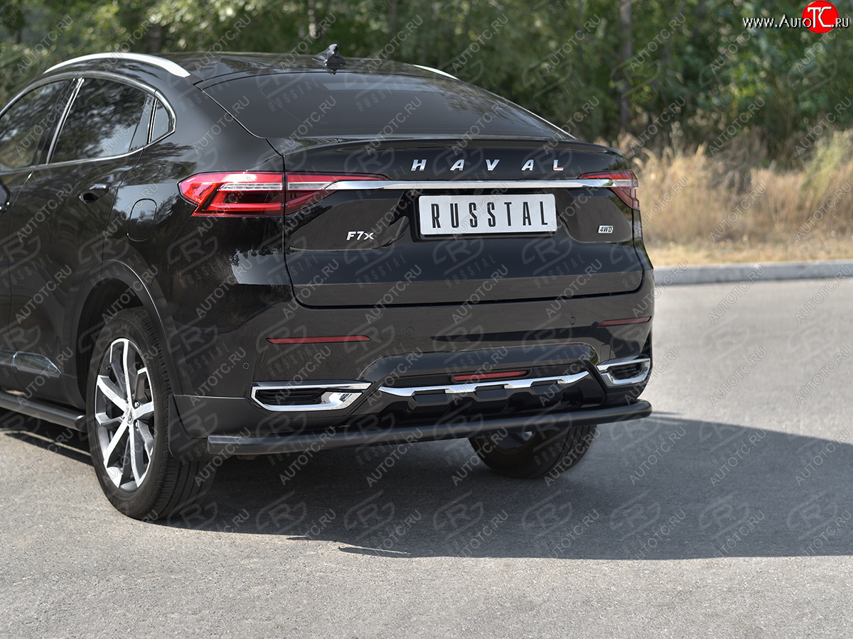 9 399 р. Защита заднего бампера (1.5 4WD Ø57 мм) SLITKOFF Haval F7x дорестайлинг (2019-2022) (нержавейка с полимерным покрытием, черный)  с доставкой в г. Тольятти