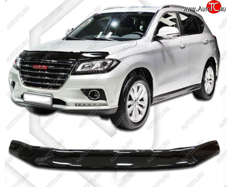 2 199 р. Дефлектор капота CA-Plastic  Haval H2 (2014-2021) (Classic черный, Без надписи)  с доставкой в г. Тольятти