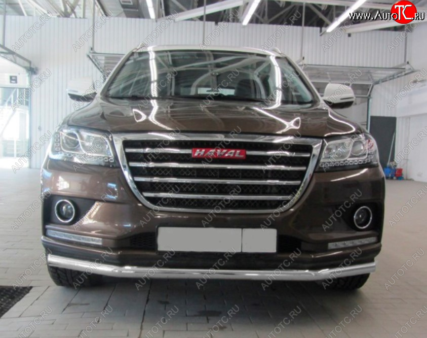 7 999 р. Защита переднего бампера Slitkoff (Ø 57 мм). Haval H2 (2014-2021) (Сталь с полимерным покрытием. Цвет: серебристый)  с доставкой в г. Тольятти