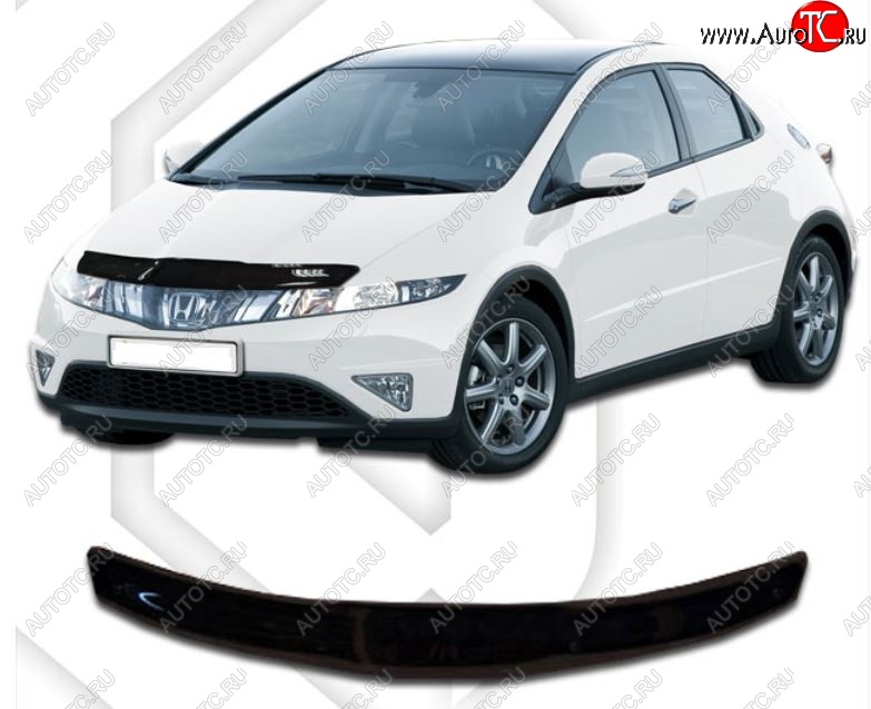 1 889 р. Дефлектор капота CA-Plastic  Honda Civic  FK,FN (2005-2011) хэтчбэк 5 дв. дорестайлинг, хэтчбэк 5 дв. рестайлинг (Classic черный, Без надписи)  с доставкой в г. Тольятти