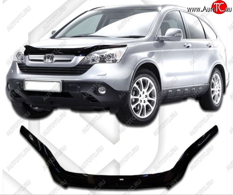 2 299 р. Дефлектор капота CA-Plastic  Honda CR-V  RE1,RE2,RE3,RE4,RE5,RE7 (2007-2010) дорестайлинг (Classic черный, Без надписи)  с доставкой в г. Тольятти