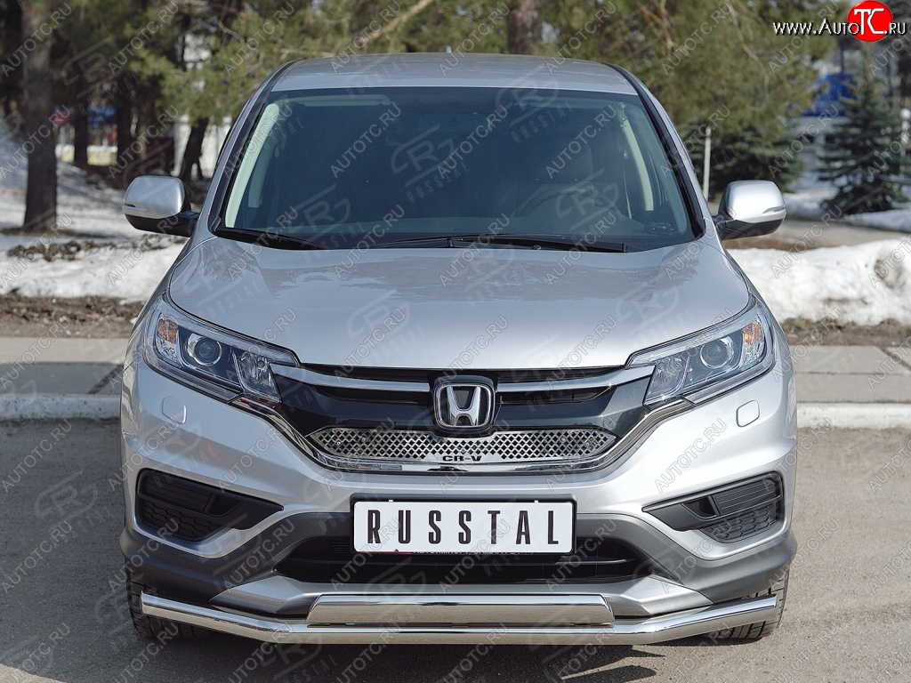 2 899 р. Защитная решётка радиатора (рестайлинг) Russtal (нержавейка) Honda CR-V RM1,RM3,RM4 дорестайлинг (2012-2015) (Неокрашенная)  с доставкой в г. Тольятти