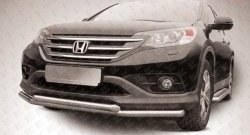 14 799 р. Двойная защита переднего бампера из труб диаметрами по 57 мм Slitkoff  Honda CR-V  RM1,RM3,RM4 (2012-2015) дорестайлинг (Нержавейка, Полированная)  с доставкой в г. Тольятти. Увеличить фотографию 1