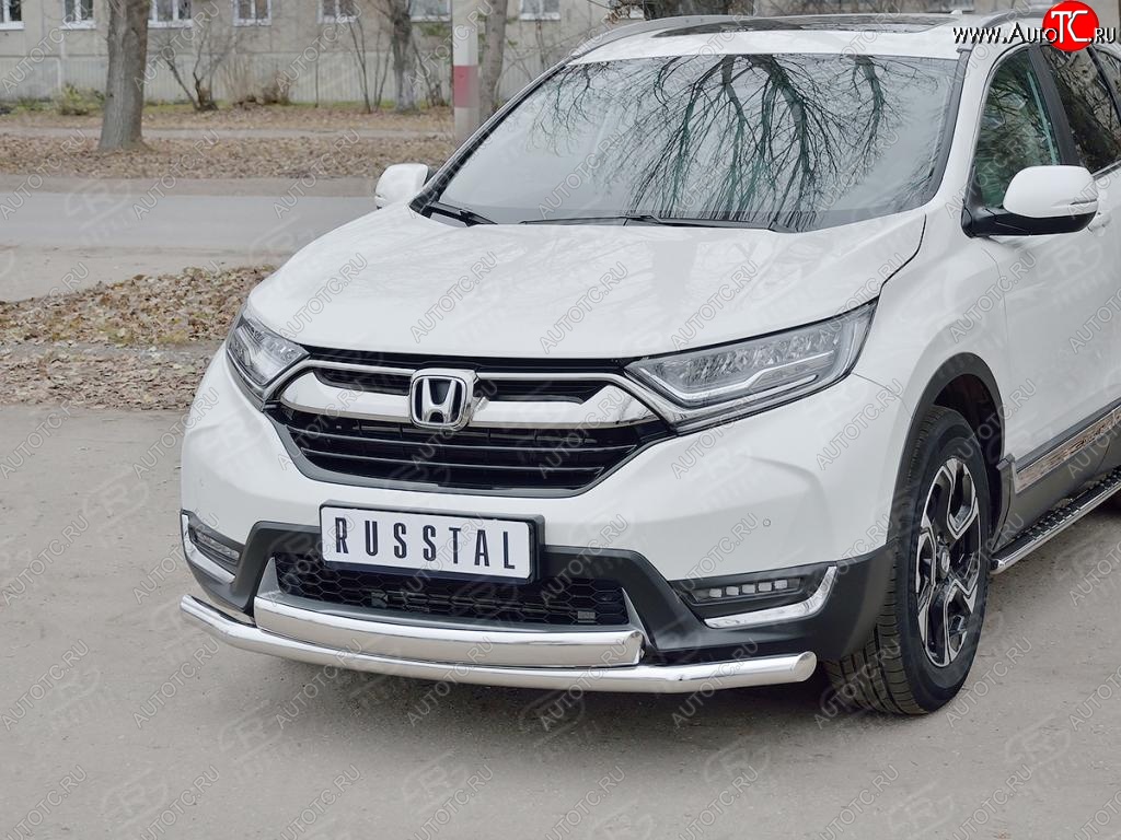 14 699 р. Защита переднего бампера (2 трубыØ63 и 75х42 мм, нержавейка) Russtal Honda CR-V RW,RT дорестайлинг (2016-2020)  с доставкой в г. Тольятти