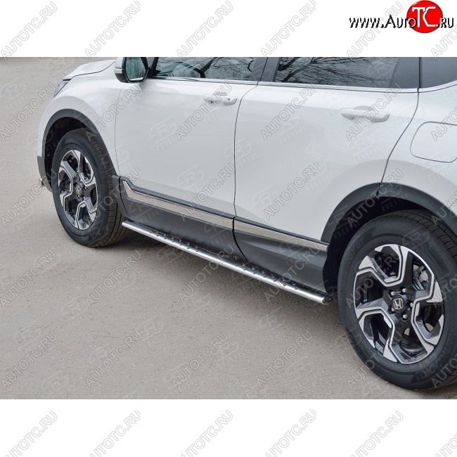 21 749 р. Защита порогов Russtal из овальной трубы d75х42 с проступью Russtal Honda CR-V RW,RT дорестайлинг (2016-2020)  с доставкой в г. Тольятти