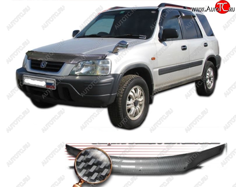 2 499 р. Дефлектор капота CA-Plastiс  Honda CR-V  RD1,RD2,RD3 (1995-2001)  дорестайлинг, рестайлинг (Шелкография карбон-серебро)  с доставкой в г. Тольятти