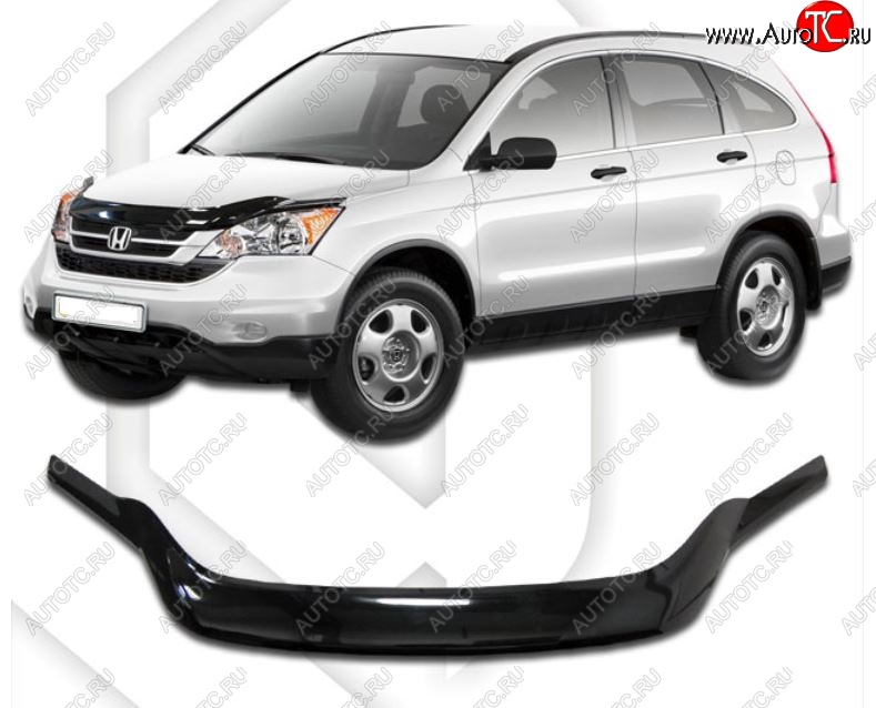 2 289 р. Дефлектор капота CA-Plastiс exclusive Honda CR-V RE1,RE2,RE3,RE4,RE5,RE7 рестайлинг (2009-2012) (Classic черный, Без надписи)  с доставкой в г. Тольятти