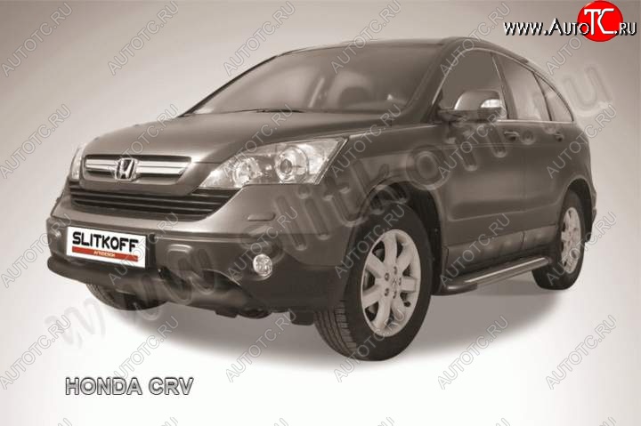 9 449 р. Защита переднего бампера из трубы d76 Slitkoff (дуга) Honda CR-V RE1,RE2,RE3,RE4,RE5,RE7 рестайлинг (2009-2012) (Цвет: серебристый)  с доставкой в г. Тольятти