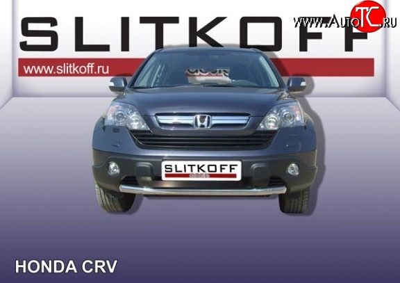 11 749 р. Одинарная защита переднего бампера из трубы диаметром 57 мм Slitkoff Honda CR-V RE1,RE2,RE3,RE4,RE5,RE7 рестайлинг (2009-2012) (Нержавейка, Полированная)  с доставкой в г. Тольятти