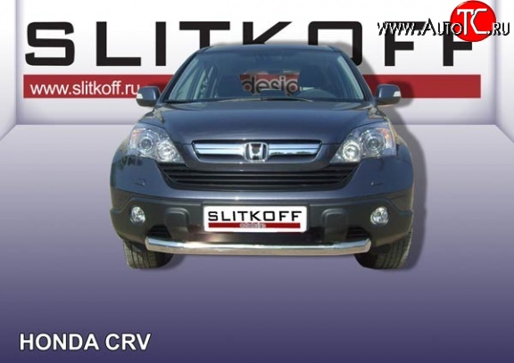 13 499 р. Одинарная защита переднего бампера диаметром 76 мм Slitkoff Honda CR-V RE1,RE2,RE3,RE4,RE5,RE7 рестайлинг (2009-2012) (Нержавейка, Полированная)  с доставкой в г. Тольятти