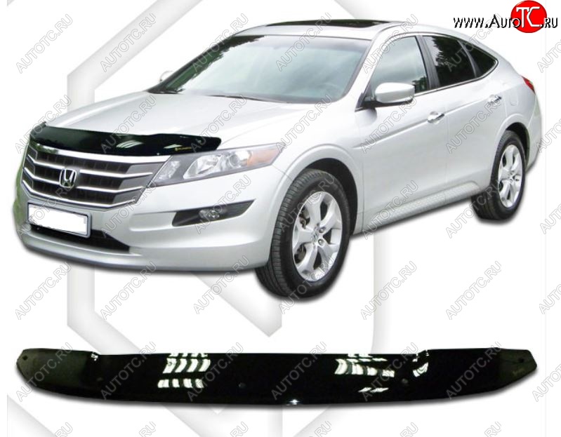 2 049 р. Дефлектор капота CA-Plastiс  Honda Crosstour  1 (2009-2016) TF дорестайлинг, TF рестайлинг (Classic черный, Без надписи)  с доставкой в г. Тольятти