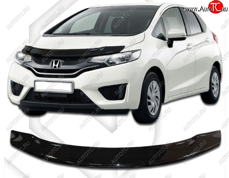 2 049 р. Дефлектор капота CA-Plastiс  Honda Fit ( GP,GK,  3,  3 GP,GK) (2013-2020)  дорестайлинг, GP,GK 1-ый рестайлинг, 2-ой рестайлинг (Classic черный, Без надписи)  с доставкой в г. Тольятти