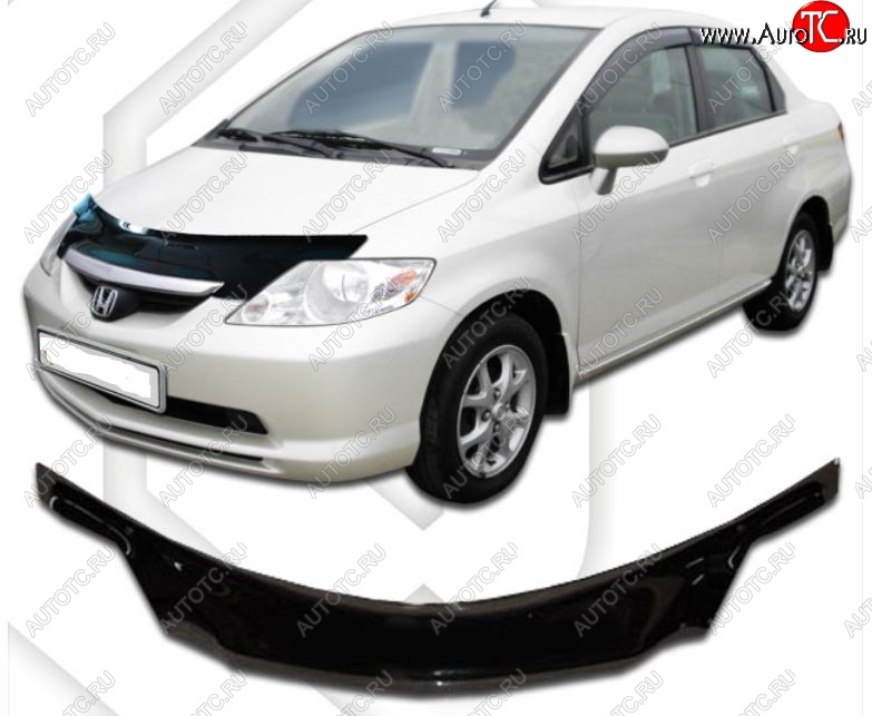 2 289 р. Дефлектор капота (D-6;7;8;9) CA-Plastiс exclusive  Honda Fit Aria  GD (2002-2005) дорестайлинг седан (Classic черный, Без надписи)  с доставкой в г. Тольятти