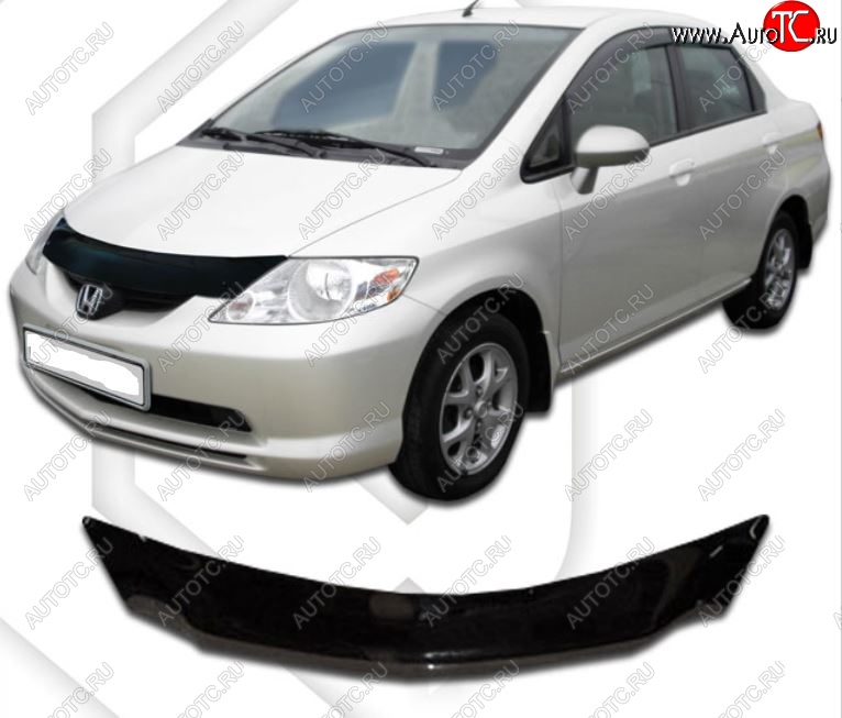 1 889 р. Дефлектор капота (D-6;7;8;9) CA-Plastic  Honda Fit Aria  GD (2002-2005) дорестайлинг седан (Classic черный, Без надписи)  с доставкой в г. Тольятти