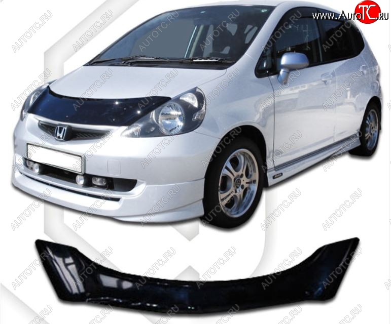 2 199 р. Дефлектор капота GD1-GD4 CA-Plastic  Honda Fit  1 (2001-2007) GD дорестайлинг, GD 1-ый рестайлинг, GD 2-ой рестайлинг (Classic черный, Без надписи)  с доставкой в г. Тольятти