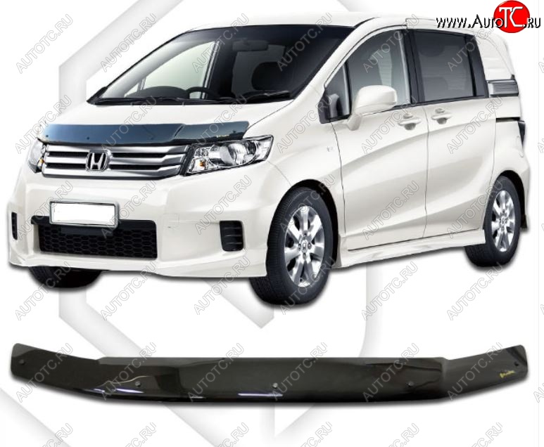 1 969 р. Дефлектор капота CA-Plastiс  Honda Freed Spike  1 (2010-2011)  дорестайлинг минивэн (Classic черный, Без надписи)  с доставкой в г. Тольятти