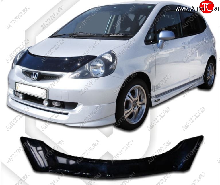 2 199 р. Дефлектор капота CA-Plastic  Honda Jazz (2001-2008) (Classic черный, Без надписи)  с доставкой в г. Тольятти