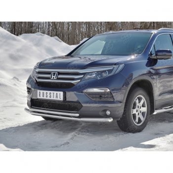 21 699 р. Защита переднего бампера (2 трубы Ø63 и 42 мм, нержавейка) SLITKOFF Honda Pilot YF6 дорестайлинг (2016-2019)  с доставкой в г. Тольятти. Увеличить фотографию 3