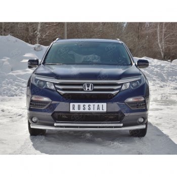 21 699 р. Защита переднего бампера (2 трубы Ø63 и 42 мм, нержавейка) SLITKOFF Honda Pilot YF6 дорестайлинг (2016-2019)  с доставкой в г. Тольятти. Увеличить фотографию 4