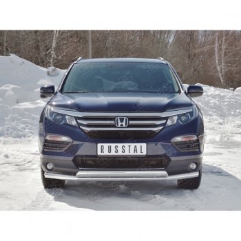 23 699 р. Защита переднего бампера (2 трубы Ø63 и 75х42 мм, нержавейка) Russtal Honda Pilot YF6 дорестайлинг (2016-2019)  с доставкой в г. Тольятти. Увеличить фотографию 4