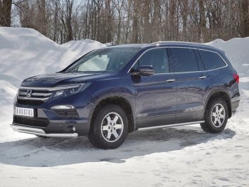 Защита переднего бампера (2 трубы Ø63 и 75х42 мм, нержавейка) Russtal Honda Pilot YF6 дорестайлинг (2016-2019)