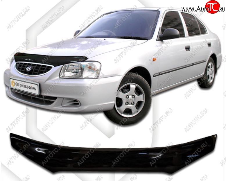 2 099 р. Дефлектор капота CA-Plastic  Hyundai Accent  седан ТагАЗ (2001-2012) (Classic черный, Без надписи)  с доставкой в г. Тольятти