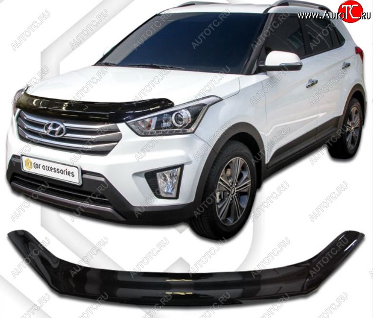 2 099 р. Дефлектор капота CA-Plastiс  Hyundai Creta  GS (2015-2021) дорестайлинг, рестайлинг (Classic черный, Без надписи)  с доставкой в г. Тольятти