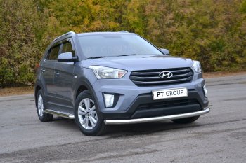 20 999 р. Защита переднего бампера одинарная из трубы d63 мм Petroil Tuning Hyundai Creta GS рестайлинг (2019-2021) (Нержавеющая полированная сталь)  с доставкой в г. Тольятти. Увеличить фотографию 2