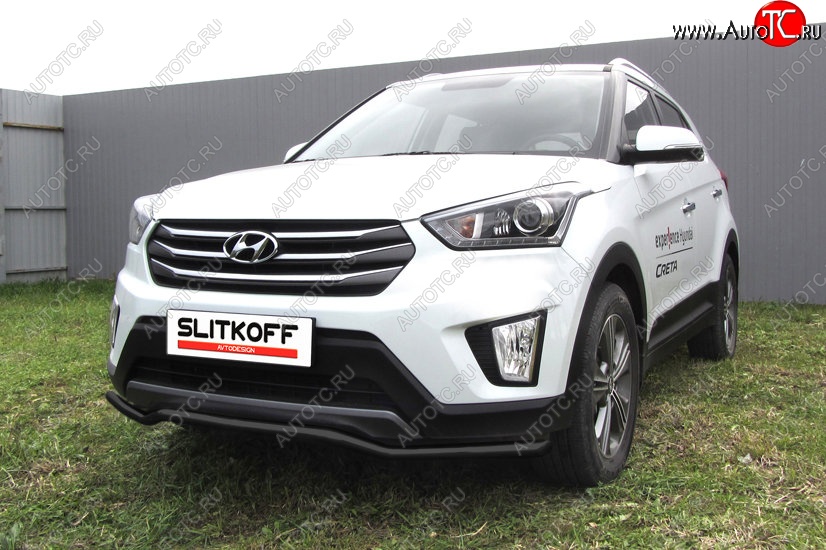 7 999 р. Защита переднего бампера Slitkoff (волна, d42, черная) Hyundai Creta GS рестайлинг (2019-2021) (Цвет: серебристый)  с доставкой в г. Тольятти