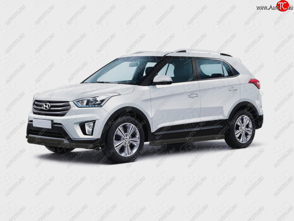 12 949 р. Защита переднего бампера (Ø63 и 42 мм) SLITKOFF Hyundai Creta GS рестайлинг (2019-2021) (нержавейка с полимерным покрытием, черный)  с доставкой в г. Тольятти