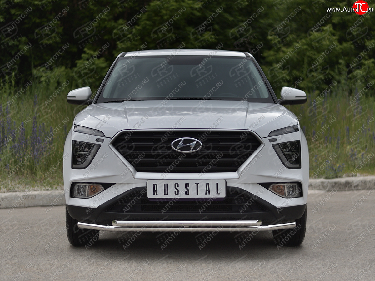 14 999 р. Защита переднего бампера (2 трубы Ø42 мм, нержавейка) SLITKOFF Hyundai Creta SU (2020-2022)  с доставкой в г. Тольятти