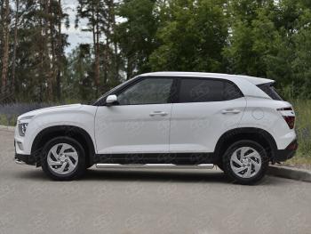 22 999 р. Защита порогов (Ø76 мм) SLITKOFF Hyundai Creta SU (2020-2022) (круглые торцы, полированная нержавейка)  с доставкой в г. Тольятти. Увеличить фотографию 2