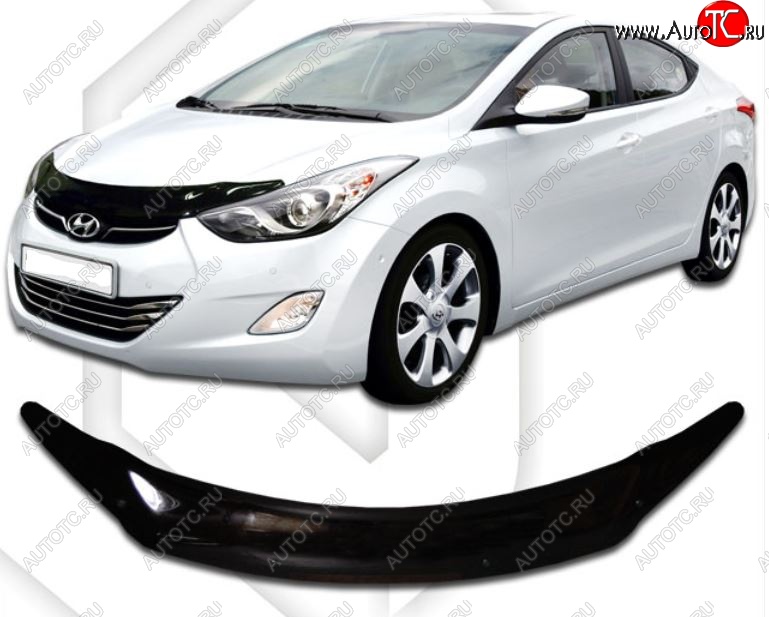 2 049 р. Дефлектор капота CA-Plastiс  Hyundai Elantra  MD (2010-2013) дорестайлинг (Classic черный, Без надписи)  с доставкой в г. Тольятти