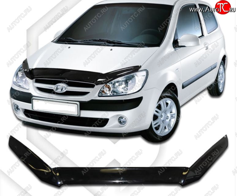 1 969 р. Дефлектор капота CA-Plastic  Hyundai Getz  TB (2005-2010) хэтчбэк 5 дв. рестайлинг (Classic черный, Без надписи)  с доставкой в г. Тольятти