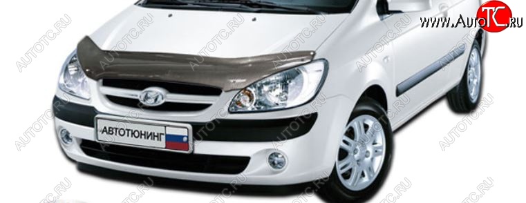 2 459 р. Дефлектор капота CA-Plastiс  Hyundai Getz  TB (2005-2010) хэтчбэк 5 дв. рестайлинг (Шелкография карбон-серебро)  с доставкой в г. Тольятти