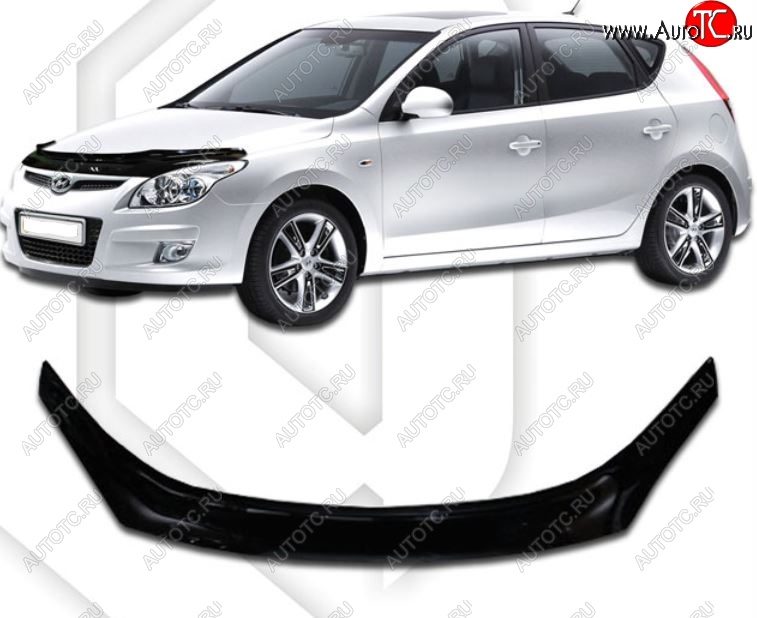 2 289 р. Дефлектор капота CA-Plastic  Hyundai I30  FD (2007-2012) универсал дорестайлинг, хэтчбек дорестайлинг, универсал рестайлинг, хэтчбэк 5 дв. рестайлинг (Classic черный, Без надписи)  с доставкой в г. Тольятти