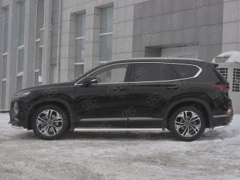 23 949 р. Пороги из трубы d63 SLITKOFF Hyundai Santa Fe TM дорестайлинг (2018-2021) (Вариант 1 (со скосами на торцах))  с доставкой в г. Тольятти. Увеличить фотографию 2