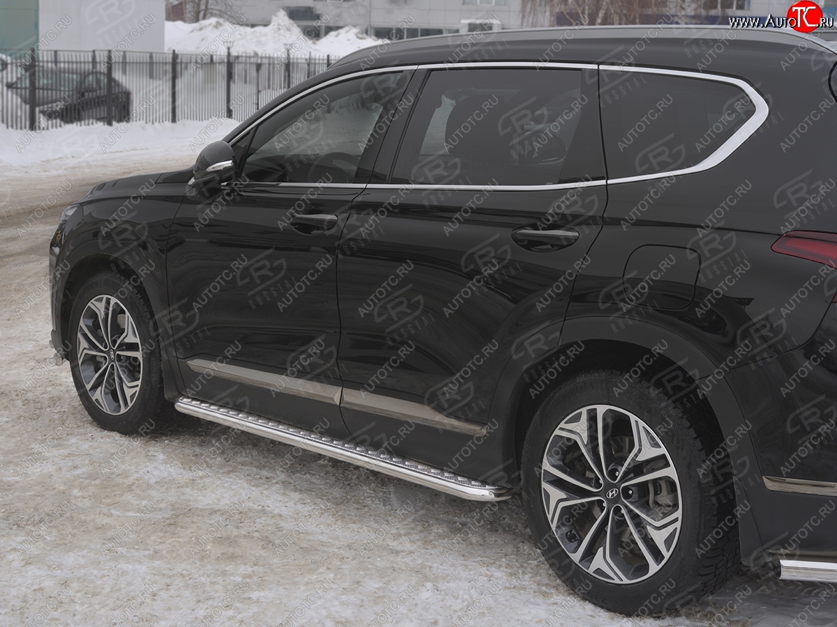 25 849 р. Пороги из трубы d42 с листом SLITKOFF Hyundai Santa Fe TM дорестайлинг (2018-2021) (Лист алюм, проф.сталь)  с доставкой в г. Тольятти