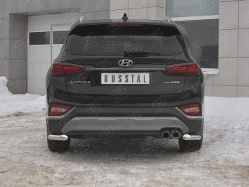 Защита заднего бампера (Ø63 мм уголки, нержавейка) SLITKOFF Hyundai Santa Fe TM дорестайлинг (2018-2021)