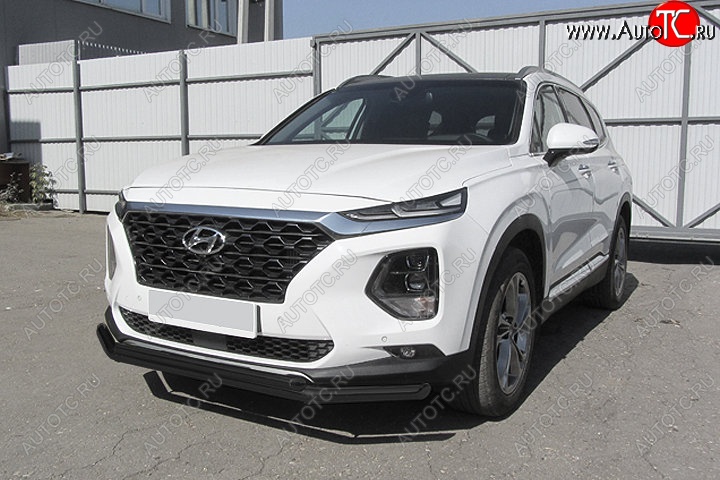 9 399 р. Защита переднего бампера Slitkoff (двойная, d57/42 мм) Hyundai Santa Fe TM дорестайлинг (2018-2021) (Сталь с полимерным покрытием. Цвет: чёрный)  с доставкой в г. Тольятти