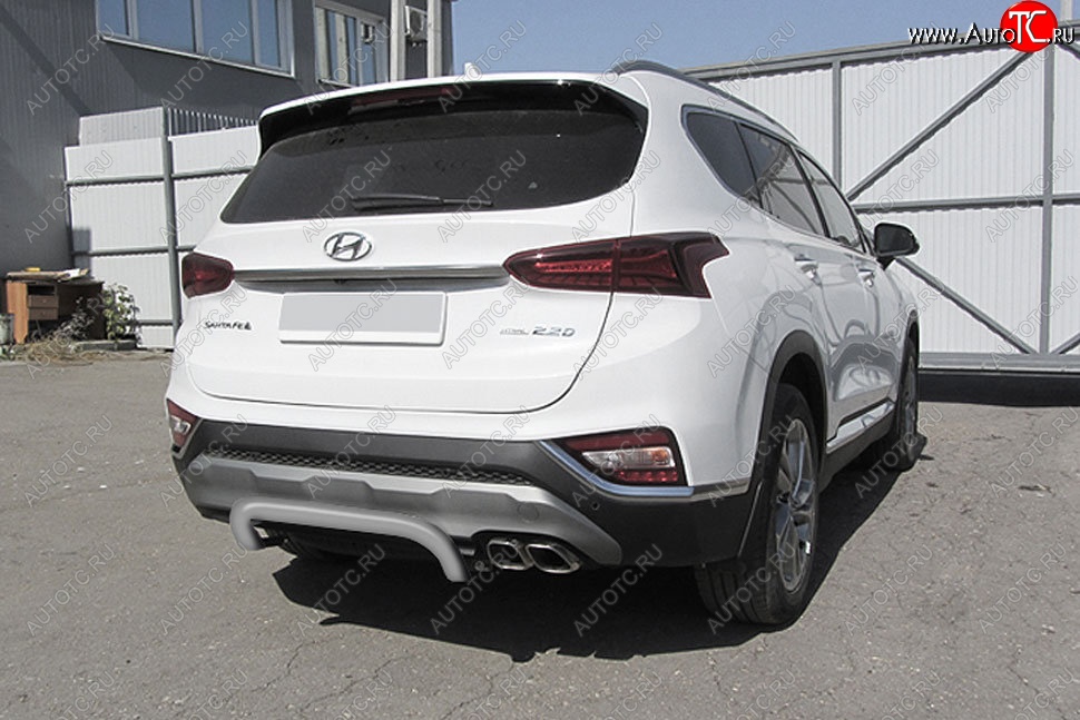 7 999 р. Защита заднего бампера Slitkoff (скоба, d57 мм) Hyundai Santa Fe TM дорестайлинг (2018-2021) (Сталь с полимерным покрытием. Цвет: серебристый)  с доставкой в г. Тольятти