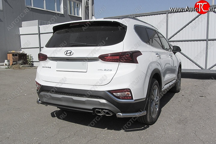 12 299 р. Защита заднего бампера Slitkoff (уголки, d57)  Hyundai Santa Fe  TM (2018-2021) дорестайлинг (Нержавейка, Полированная)  с доставкой в г. Тольятти