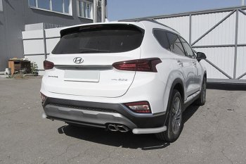 8 599 р. Защита заднего бампера Slitkoff (уголки, d57 мм)  Hyundai Santa Fe  TM (2018-2021) дорестайлинг (Сталь с полимерным покрытием. Цвет: серебристый)  с доставкой в г. Тольятти. Увеличить фотографию 1