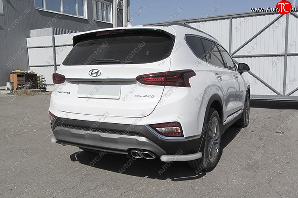 8 599 р. Защита заднего бампера Slitkoff (уголки, d57 мм)  Hyundai Santa Fe  TM (2018-2021) дорестайлинг (Сталь с полимерным покрытием. Цвет: серебристый)  с доставкой в г. Тольятти