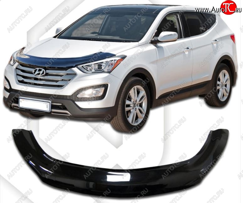 2 699 р. Дефлектор капота CA-Plastiс exclusive Hyundai Santa Fe DM дорестайлинг (2012-2016) (Classic черный, Без надписи)  с доставкой в г. Тольятти