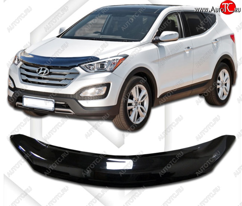 2 099 р. Дефлектор капота CA-Plastic  Hyundai Santa Fe  DM (2012-2016) дорестайлинг (Classic черный, Без надписи)  с доставкой в г. Тольятти