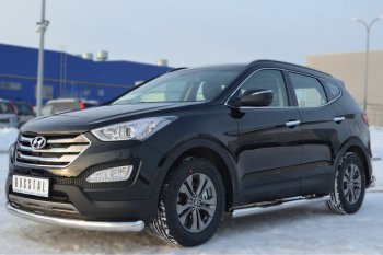 12 249 р. Защита порогов с проступями SLITKOFF (труба D76 мм) Hyundai Santa Fe DM дорестайлинг (2012-2016) (Защита порогов с закругленными торцами (вариант 3))  с доставкой в г. Тольятти. Увеличить фотографию 4