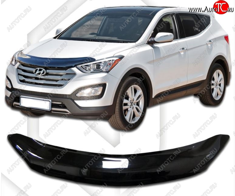 2 099 р. Дефлектор капота CA-Plastic  Hyundai Grand Santa Fe  1 DM (2013-2016) дорестайлинг (Classic черный, Без надписи)  с доставкой в г. Тольятти